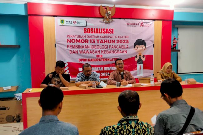 Sosialisasi Perda Kabupaten Klaten Nomor 13 Tahun 2023 Tentang Pembinaan Ideologi Pancasila dan Wawasan Kebangsaaan di Desa Bolopleret Kecamatan Juwiring.