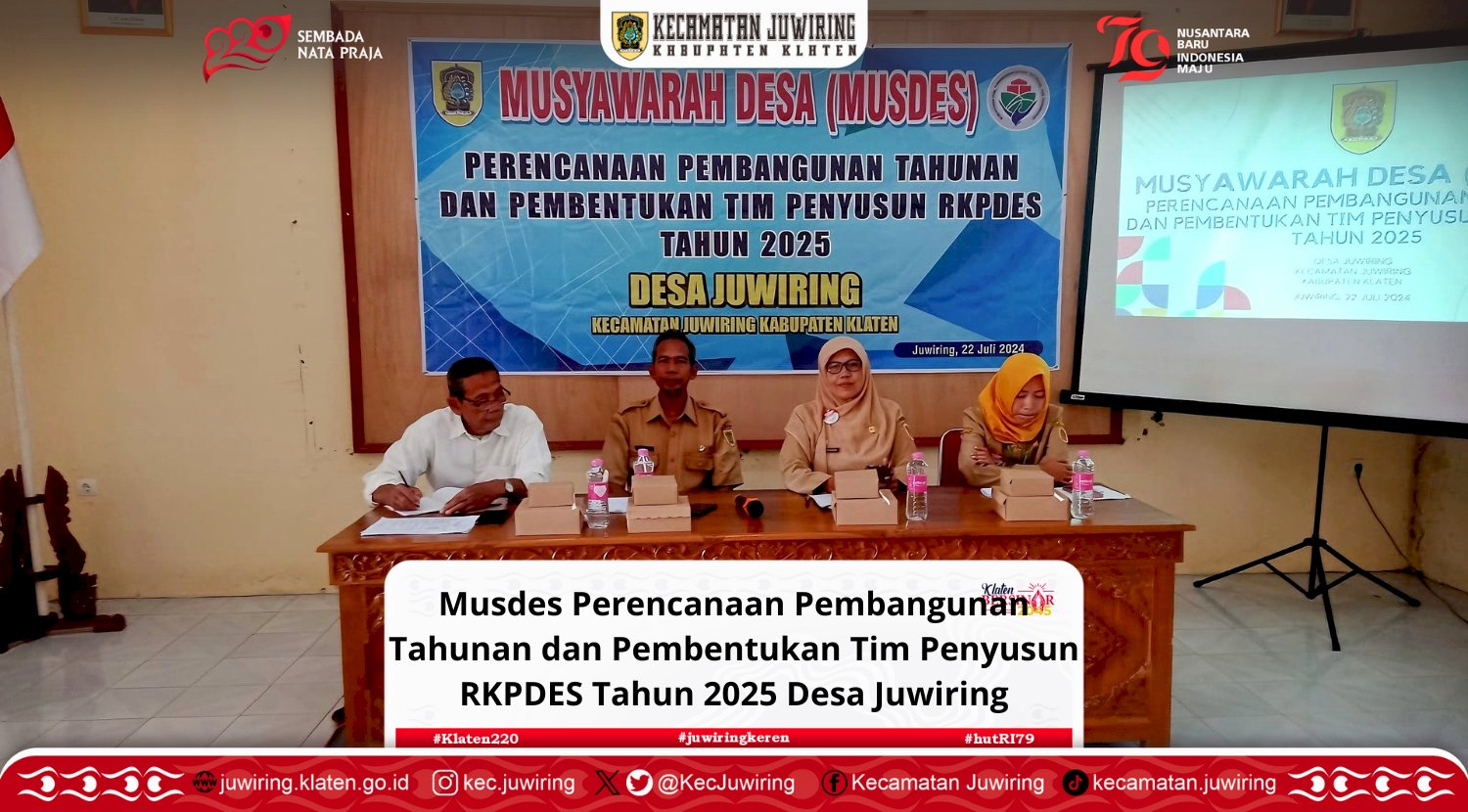 Musdes Perencanaan Pembangunan Tahunan dan Pembentukan Tim Penyusun RKPDES Tahun 2025 yang di selenggarakan oleh Desa Juwiring