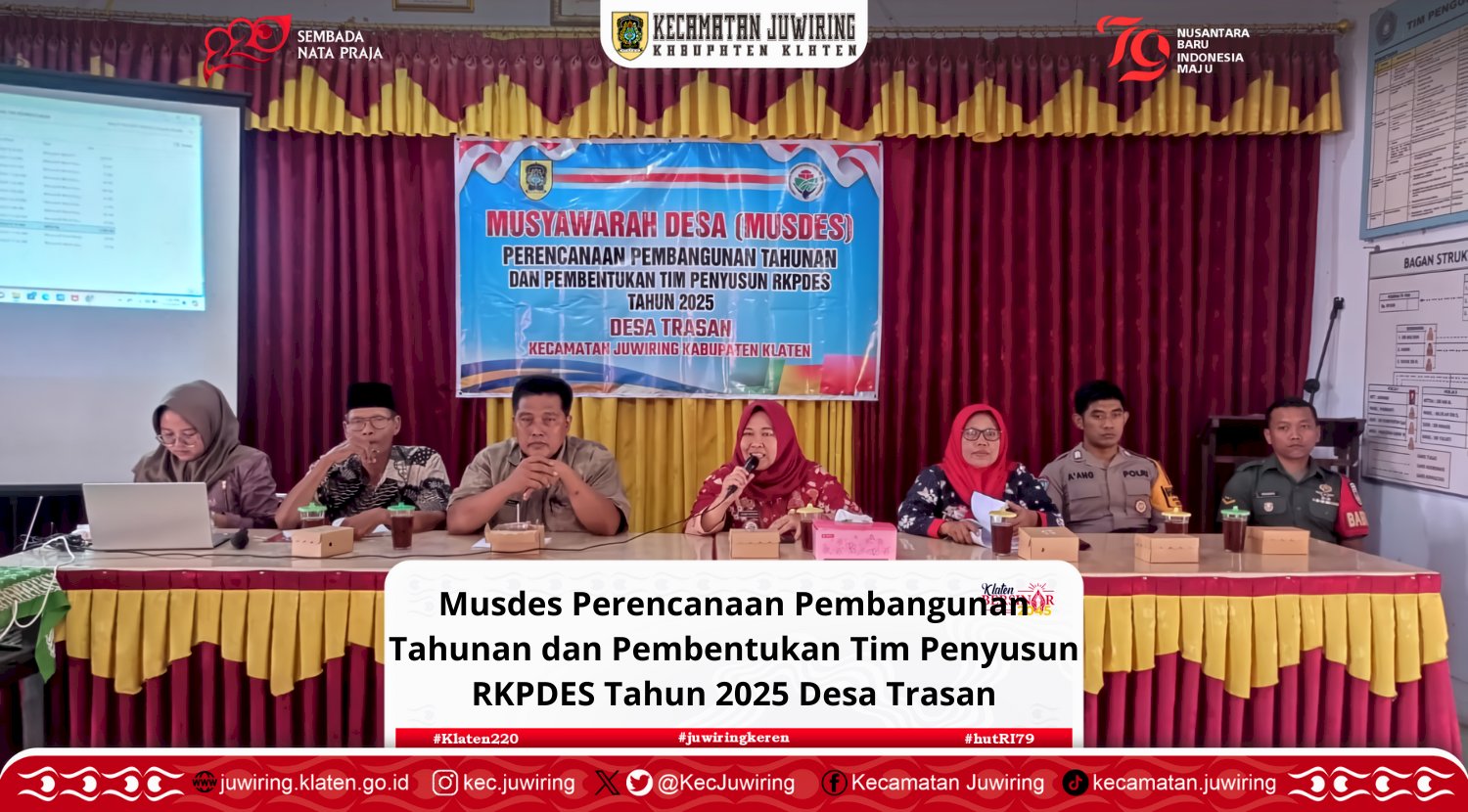 Musdes Perencanaan Pembangunan Tahunan dan Pembentukan Tim Penyusun RKPDES Tahun 2025 di Desa Trasan.